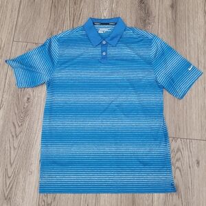 Nike Men's Blue and White Striped Polo Shirt